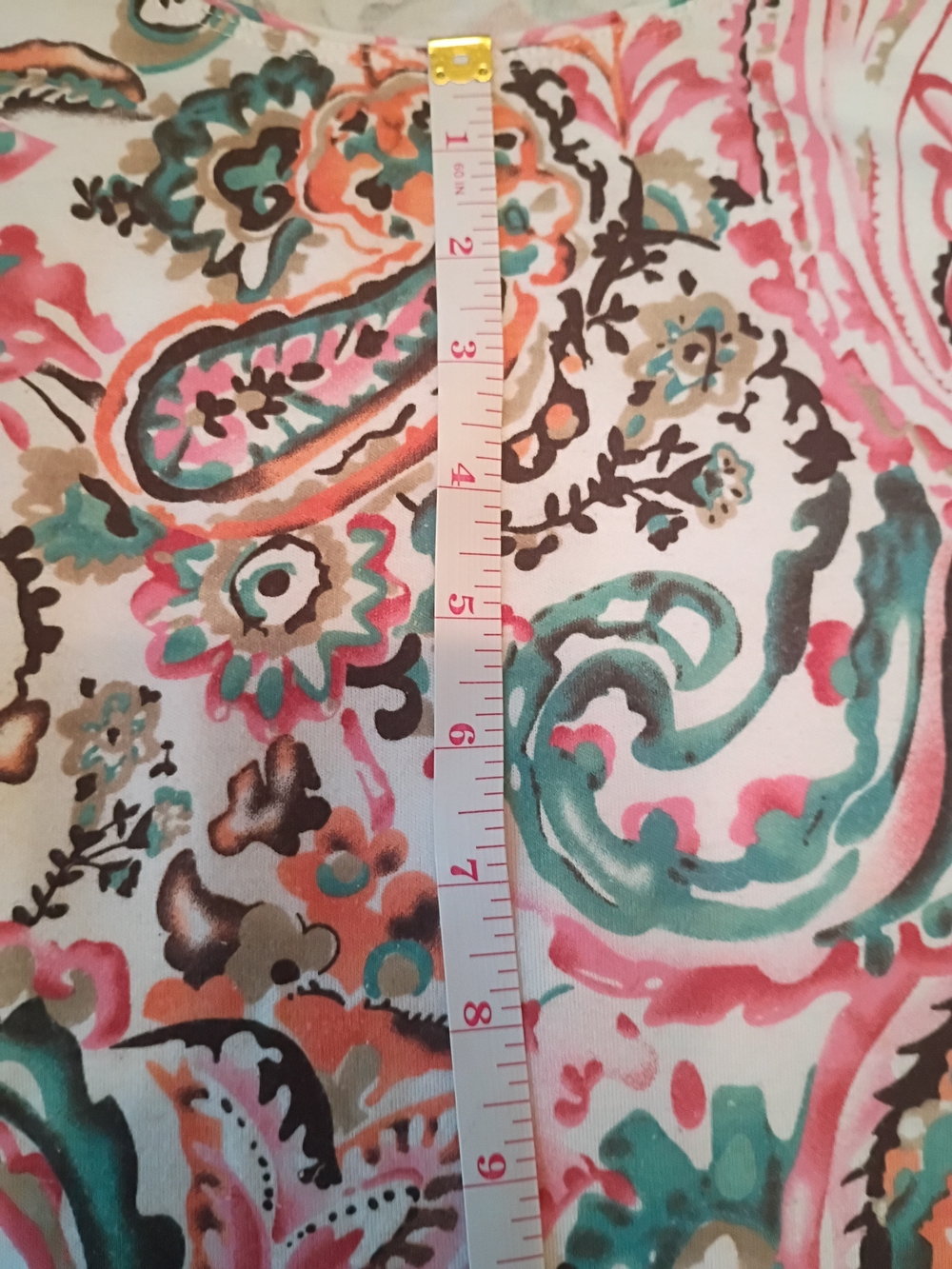 Rebecca Malone Pink Paisley Short Sleeve Tee with Teal & Coral Accents - Picture 5 of 12